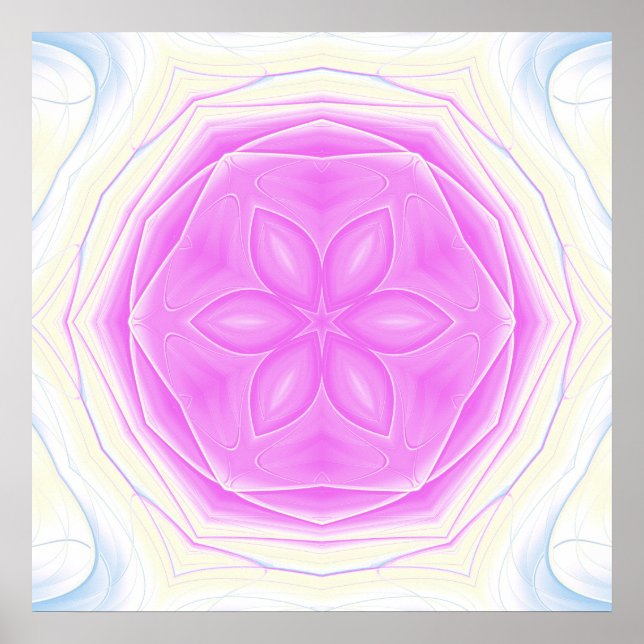 Pink and Cream kaleidoscopic Mandala Art Poster (Front)