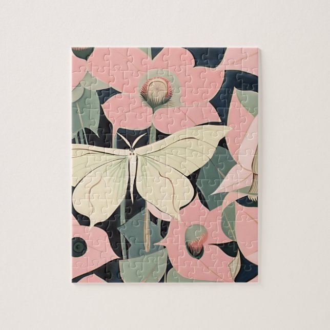 Pink and Cream - Luna Moth and Moonflowers   Jigsaw Puzzle (Vertical)