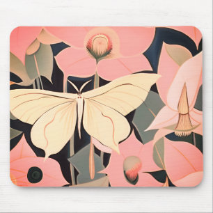 Pink and Cream - Luna Moth and Moonflowers Mouse Pad