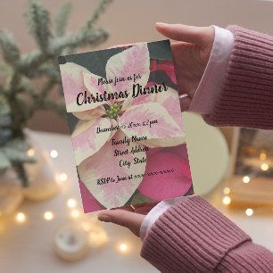 Pink and Cream Marble Poinsettia Christmas Dinner Invitation