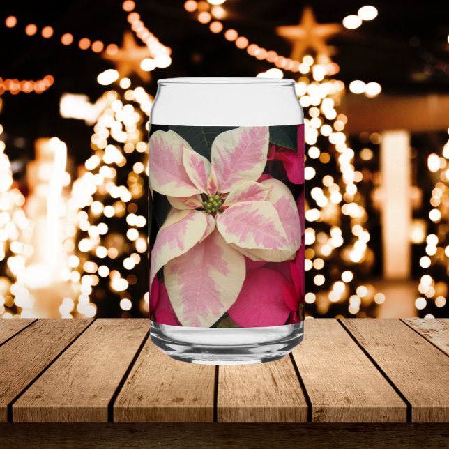 Pink and Cream Marble Poinsettia Holiday Can Glass (In Situ Holidays)