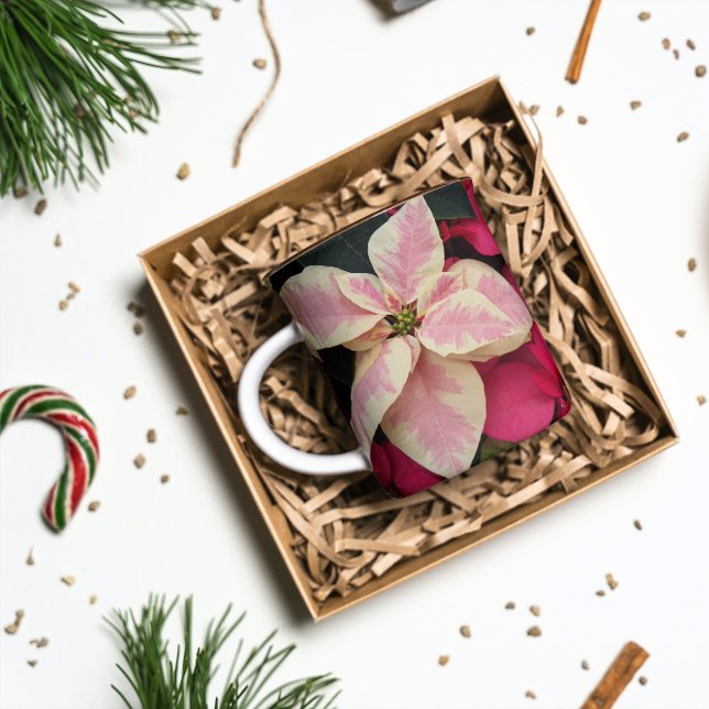 Pink and Cream Marble Poinsettia Holiday Mug (In Situ Holidays)