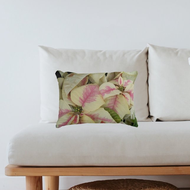 Pink and Cream Marble Poinsettias Floral Decorative Cushion (In Situ Sofa)