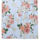 Pink and Cream on Blue Vintage Floral   