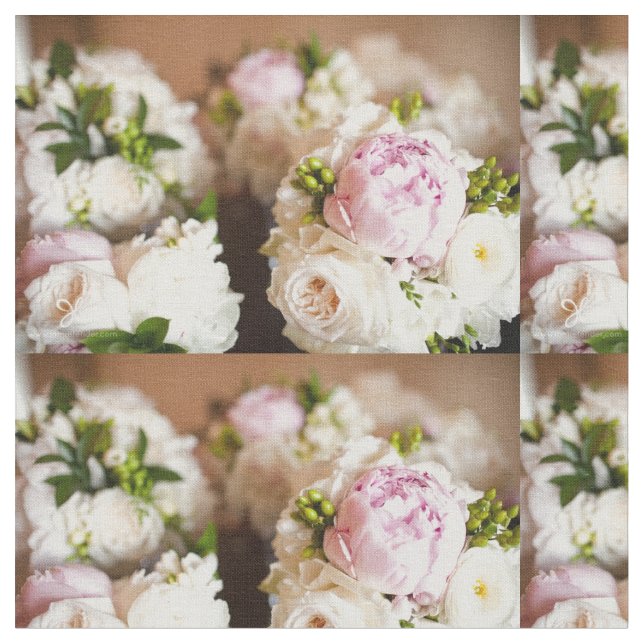 Pink and Cream Peonies Fabric (Close Up)