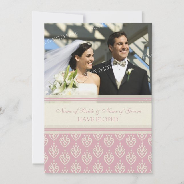 Pink and Cream Photo Elopement Announcement Cards (Front)