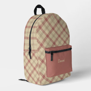 Pink and Cream Plaid Printed Backpack