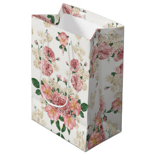 Pink and Cream Vintage Floral Medium Gift Bag