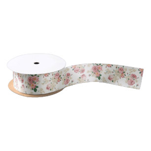 Pink and Cream Vintage Floral  Satin Ribbon
