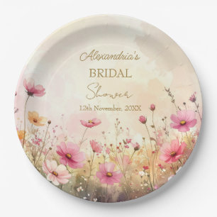Pink and cream wildflowers Bridal Shower Paper Plate