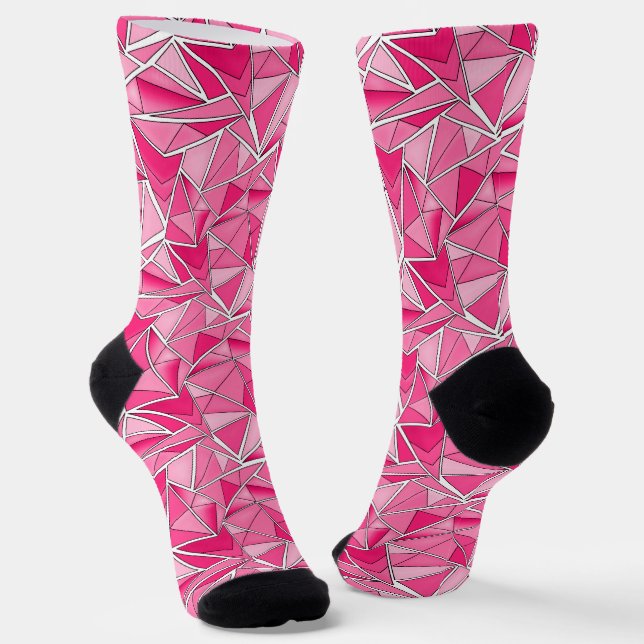 Pink and crimson geometric shapes pattern modern  socks (Angled)