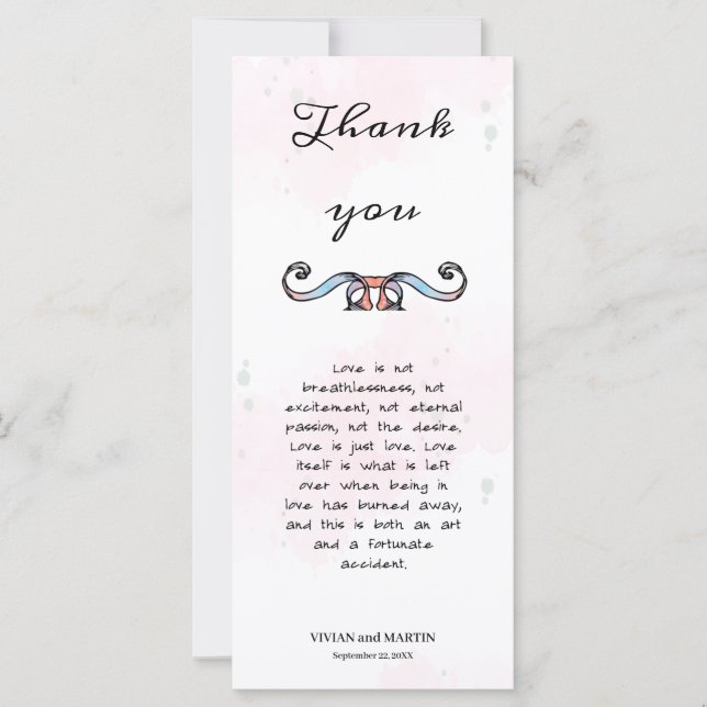 Pink and Dark blue Floral Poem Thank you card (Front)