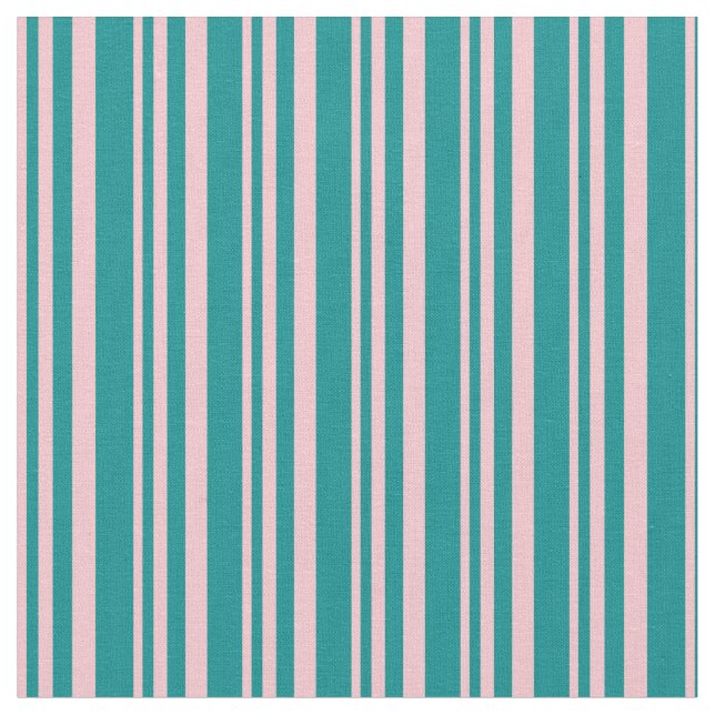 Pink and Dark Cyan Coloured Lined Pattern Fabric (Close Up)