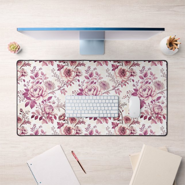 pink and dark red flowers desk mat (Office 1)