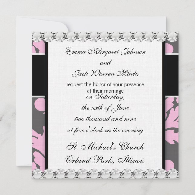 pink and deep grey large damask invitation (Front)