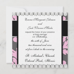 pink and deep grey large damask invitation