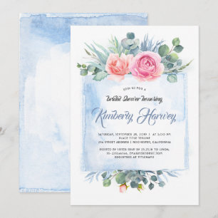 Pink and Dusty Blue Floral Bridal Shower Invitation