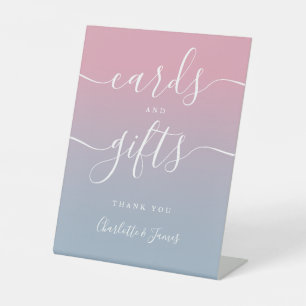 Pink And Dusty Blue Ombre Script Cards And Gifts Pedestal Sign