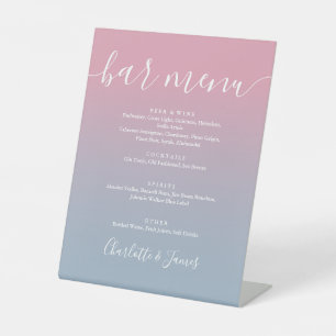 Pink And Dusty Blue Ombre Script Wedding Bar Menu Pedestal Sign