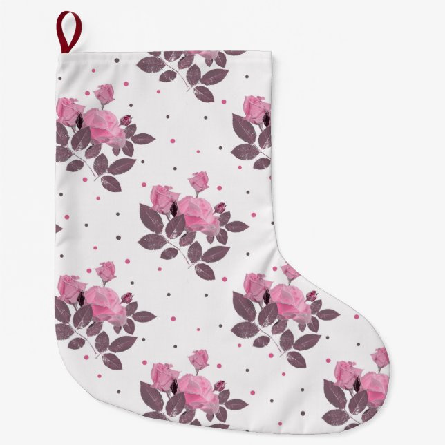 Pink and dusty purple roses. large christmas stocking (Front)