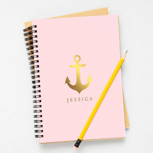 Pink and Faux Gold Foil Anchor Spiral Notebook