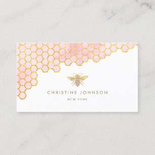 pink and faux gold foil bee business card