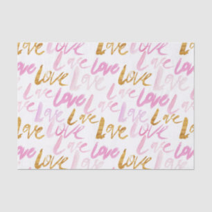 Pink and Faux Gold Foil Love Valentines Pattern Tissue Paper