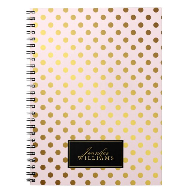 Pink and Faux Gold Foil Polka Dots Spiral Notebook (Front)