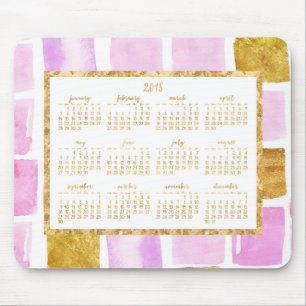 Pink And Faux Gold Yearly 2018 Calendar Mouse Pads