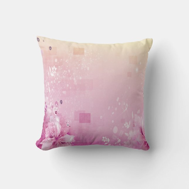 Pink and Floral Throw Pillow (Front)