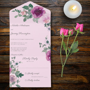 Pink and Fuchsia Roses on Pink All In One Invitation