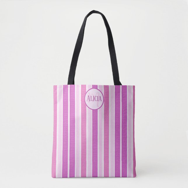 Pink and Fuchsia Stripes Tote Bag (Front)
