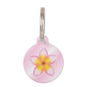Pink And Girly Frangipani Flower With Dog's Info Pet Tag