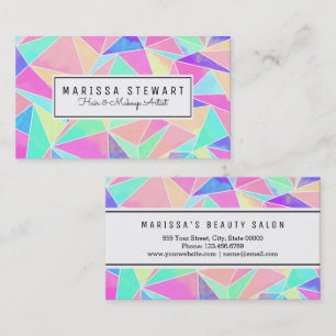 Pink and Girly Watercolors Geometric Triangles Business Card