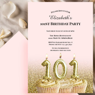 Pink and Gold 101st Birthday Invitation For Her