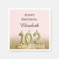 Pink and Gold 102nd Birthday Napkins
