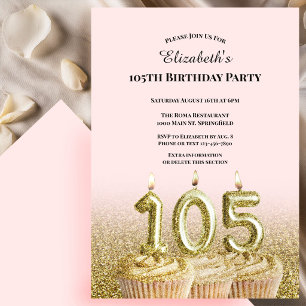 Pink and Gold 105th Birthday Invitation For Her