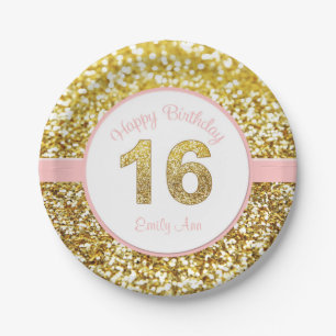 Pink and gold 16th birthday plates