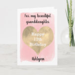 Pink and Gold 17th Birthday Granddaughter Card<br><div class="desc">A pink and gold 17th birthday granddaughter card that features a watercolor gold heart against a pink watercolor, which you can personalise underneath with her name. There is heartfelt message inside, which can be easily personalised if you wanted.The back features the same watercolor heart. A beautiful birthday keepsake for her....</div>