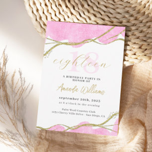 Pink and Gold 18th Birthday Invitation