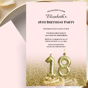 Pink and Gold 18th Birthday Invitation For Her