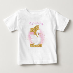 Pink and Gold 1st Birthday Swan Princess Baby T-Shirt