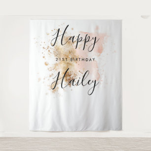 Pink And Gold 21st Birthday Photo Booth Backdrop Tapestry