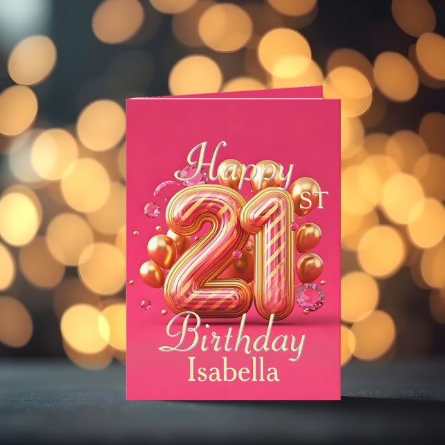 Pink and Gold 21st Birthday with Sparkling Accents Card (Creator Uploaded)