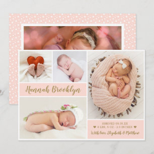Pink and Gold 4 Photo Collage Birth Announcement