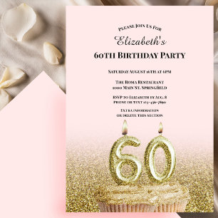 Pink and Gold 60th Birthday Invitation For Her