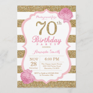 Pink and Gold 70th Birthday Invitation Floral