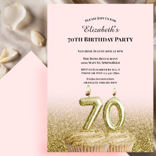 Pink and Gold 70th Birthday Invitation For Her