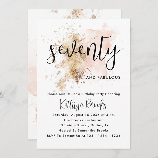 Pink And Gold 70th Birthday Invitations (Front/Back)