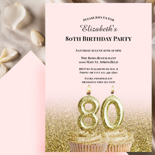 Pink and Gold 80th Birthday Invitation For Her
